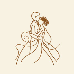 vector ne line bride and groom wedding couple isolated background
