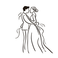 vector ne line bride and groom wedding couple isolated background