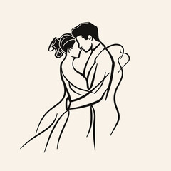 vector ne line bride and groom wedding couple isolated background