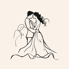 vector ne line bride and groom wedding couple isolated background