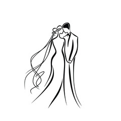 vector ne line bride and groom wedding couple isolated background