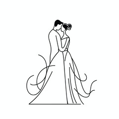 vector ne line bride and groom wedding couple isolated background