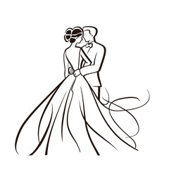 vector ne line bride and groom wedding couple isolated background