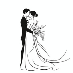 vector ne line bride and groom wedding couple isolated background