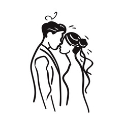 vector ne line bride and groom wedding couple isolated background