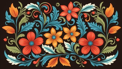 Illustration of a Hand-Drawn Vintage Floral Ornament in Folk Style