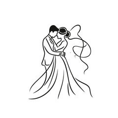 vector ne line bride and groom wedding couple isolated background