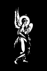 Fototapeta premium Traditional orthodox image of an angel. Christian antique illustration black and white in Byzantine style