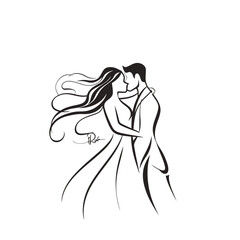 vector ne line bride and groom wedding couple isolated background