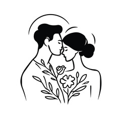 vector ne line bride and groom wedding couple symbol