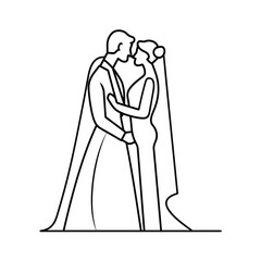 vector ne line bride and groom wedding couple symbol