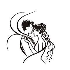 vector ne line bride and groom wedding couple symbol
