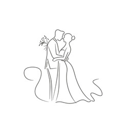 vector ne line bride and groom wedding couple symbol