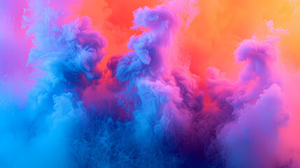 Bluish smoke cloud of colored powder images, in the style of bright orange
