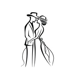 Fototapeta premium vector ne line bride and groom wedding couple symbol