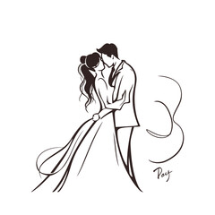 vector ne line bride and groom wedding couple symbol