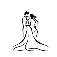 vector ne line bride and groom wedding couple symbol