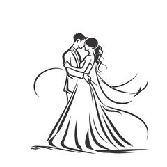 vector ne line bride and groom wedding couple symbol