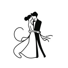 vector one line art bride and groom wedding couple isolated background