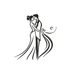 vector one line art bride and groom wedding couple isolated background