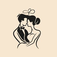 vector one line art bride and groom wedding couple isolated background