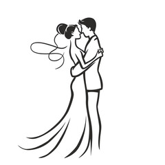 vector one line art bride and groom wedding couple isolated background