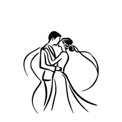 Fototapeta premium vector one line art bride and groom wedding couple 