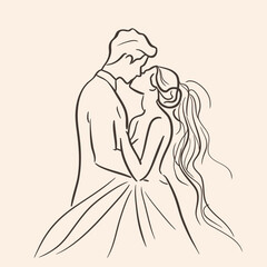 vector one line art bride and groom wedding couple 