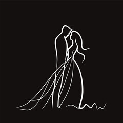vector one line art bride and groom wedding couple 