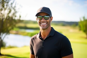 Portrait of a smiling male golfer standing on a golf course