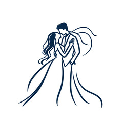 vector one line art bride and groom wedding couple 