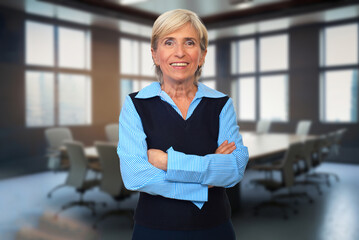 Elderly Woman in the Conference Room