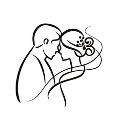 vector one line art bride and groom wedding couple 