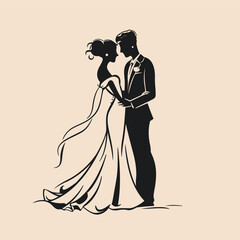 vector one line art bride and groom wedding couple 