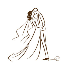 vector one line art bride and groom wedding couple 