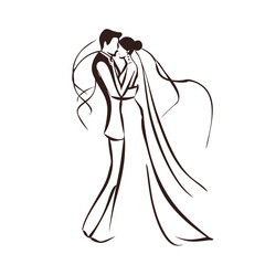 vector one line art bride and groom wedding couple 