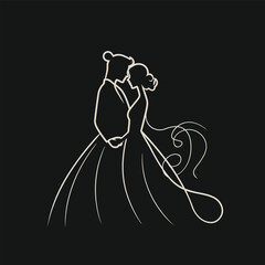 vector one line art bride and groom wedding couple 