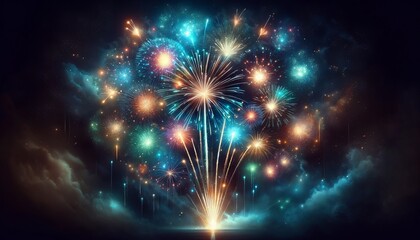 Fototapeta premium a colorful display of vibrant fireworks in the night sky