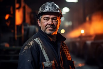 The Face of Industry: A Blast Furnace Operator's Portrait Illuminated by the Warmth of His Work