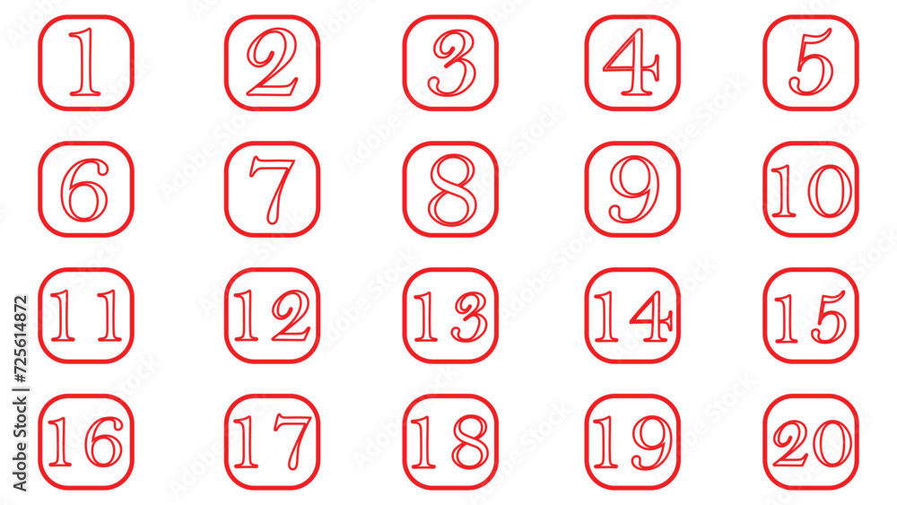 Poster number digit icon vector set. 1 to 20 number with white background. vector illustration. eps file 6.