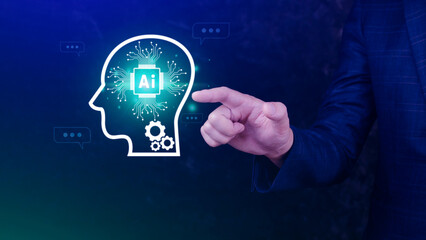 ChatGPT Chat with AI or Artificial Intelligence, using touch AI icon on virtual screen, robot application, Digital chatbot, OpenAI generate. Futuristic technology concept.