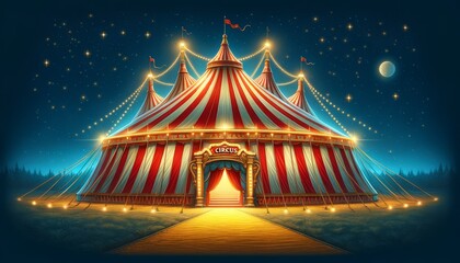 a vibrant circus tent at night - obrazy, fototapety, plakaty