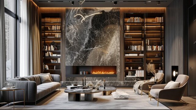 modern luxury elegance living area with nice library book shelf style home library beautiful home ideas decorative comfortable and stylish hom interior creative background