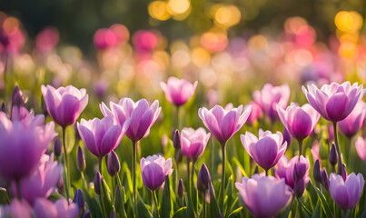 Sunny spring field: Vibrant flowers under the sun