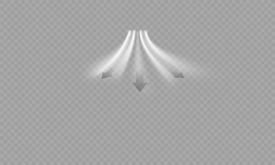 Airflow, white fumes or chilly breeze movement effect, isolated on a transparent background. Realistic vector depiction of abstract wind currents, dust movements or scratch lines.	
