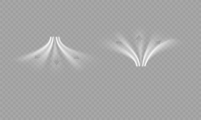 Airflow, white fumes or chilly breeze movement effect, isolated on a transparent background. Realistic vector depiction of abstract wind currents, dust movements or scratch lines.	
