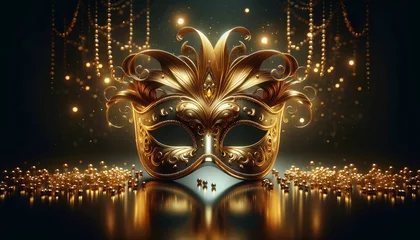 Deken met patroon Carnaval a luxurious golden masquerade mask