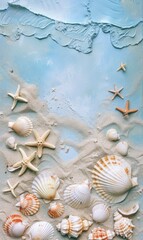 Fototapeta na wymiar A beach-themed wedding invitation with soft blue and sandy tones