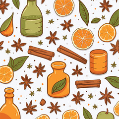 Seamless orange and spices cute cartoon style