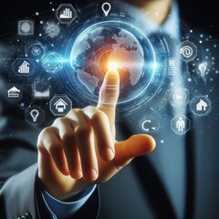 Fototapeta premium Concept of man interacting with AI technology